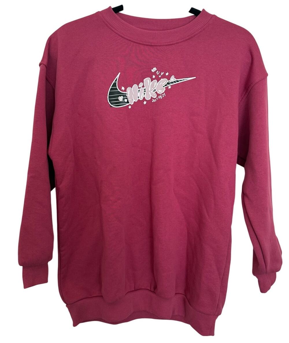 Nike Pink Fleece Oversized Crewneck Sweatshirt Kids Large NEW Lounge Casual